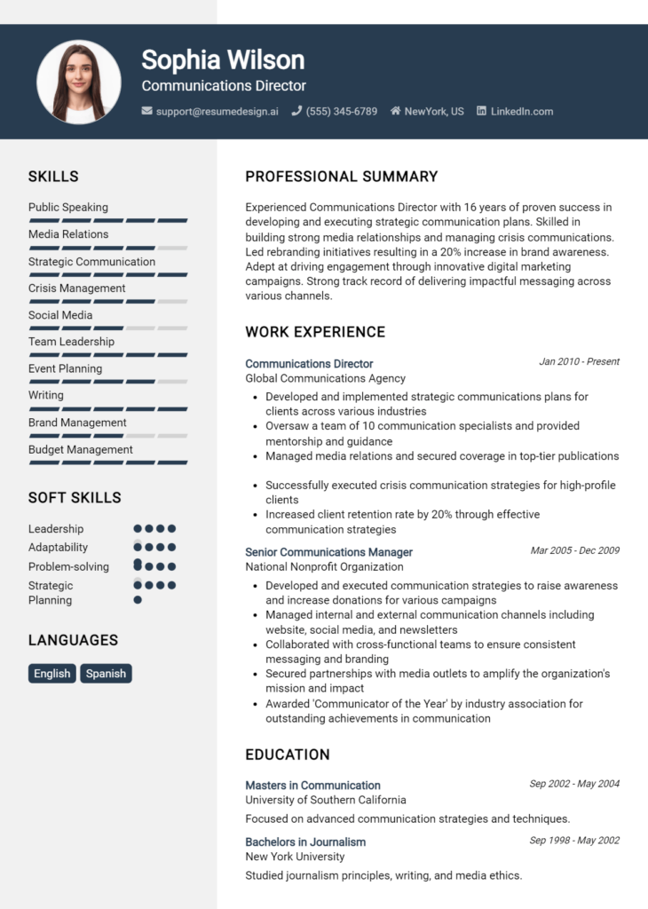 Communications Director Resume Example