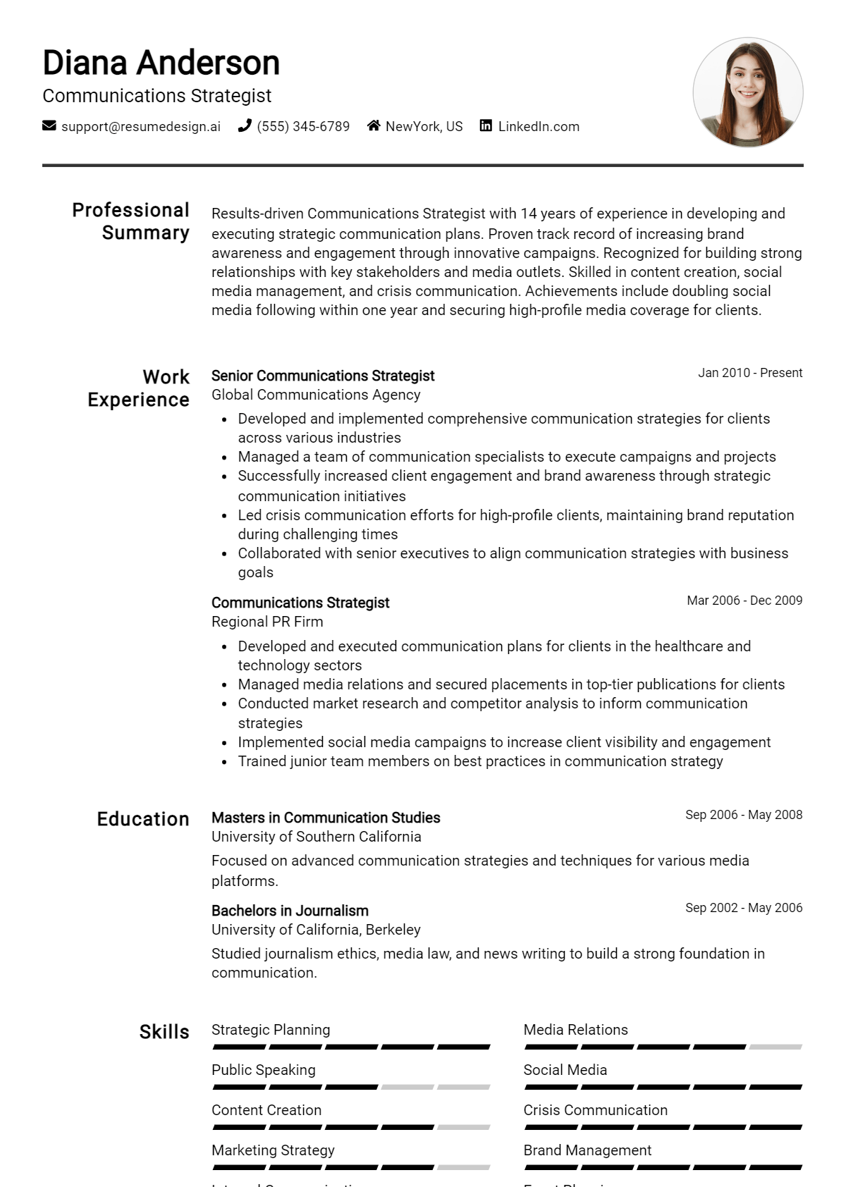 Communications Strategist Resume Example