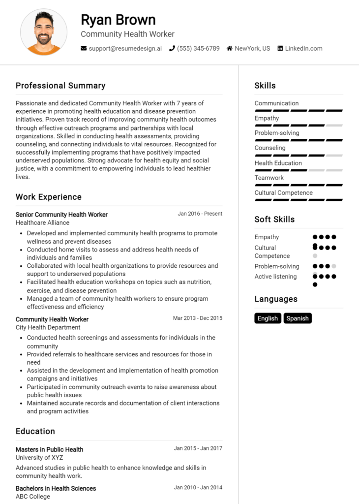 Community Health Worker Resume Example