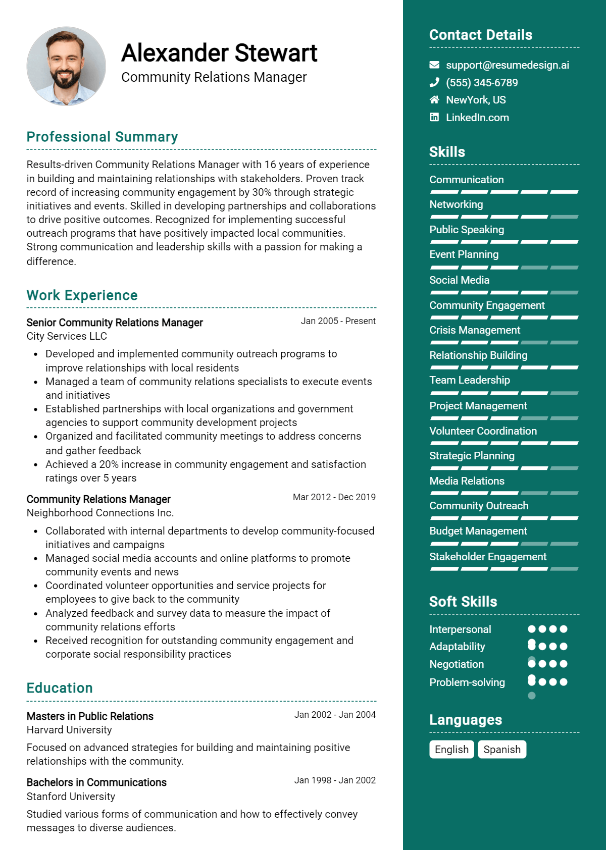 Community Relations Manager Resume Example