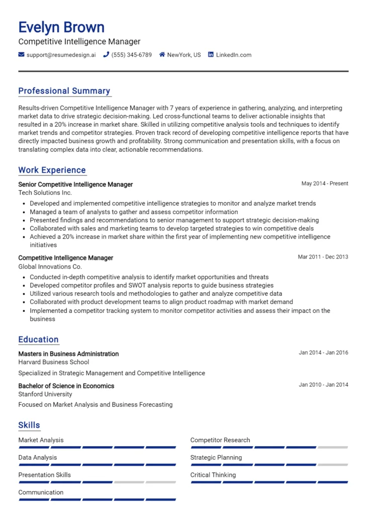 Competitive Intelligence Manager Resume Example