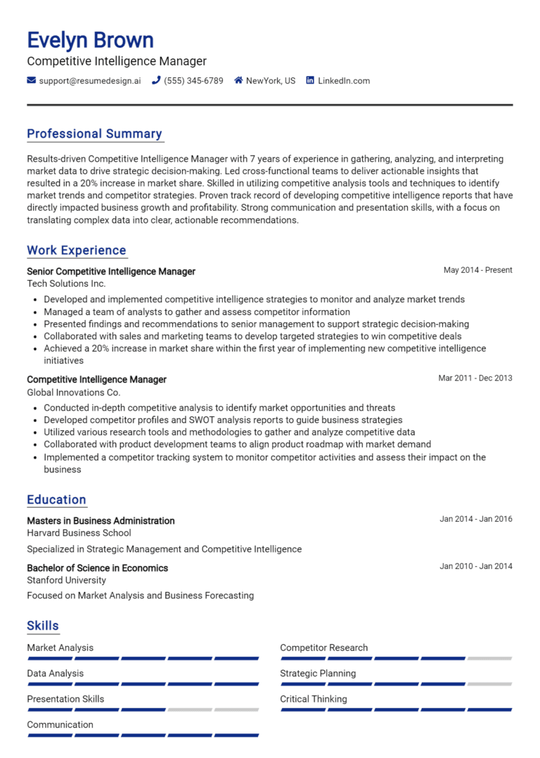 27 Competitive Intelligence Manager Resume Examples And Templates for 2025