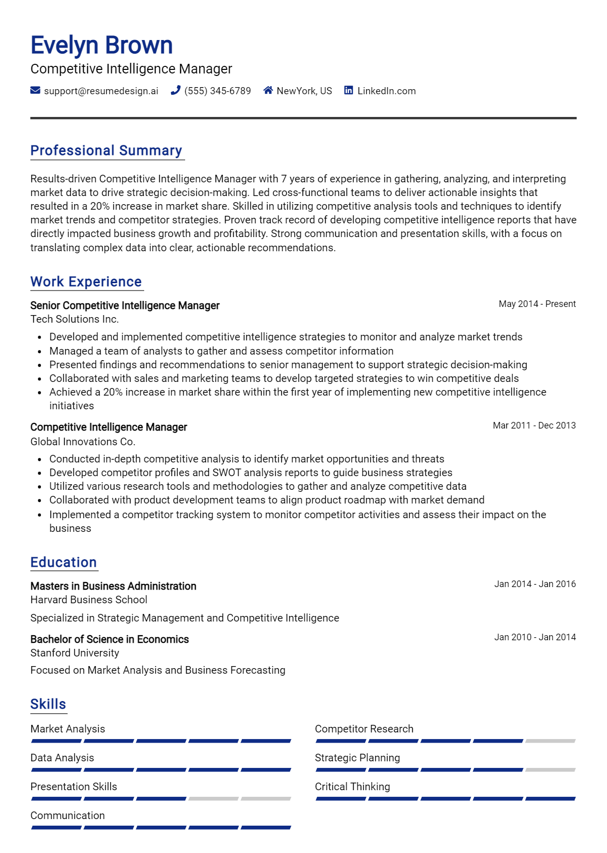 Competitive Intelligence Manager Resume Example