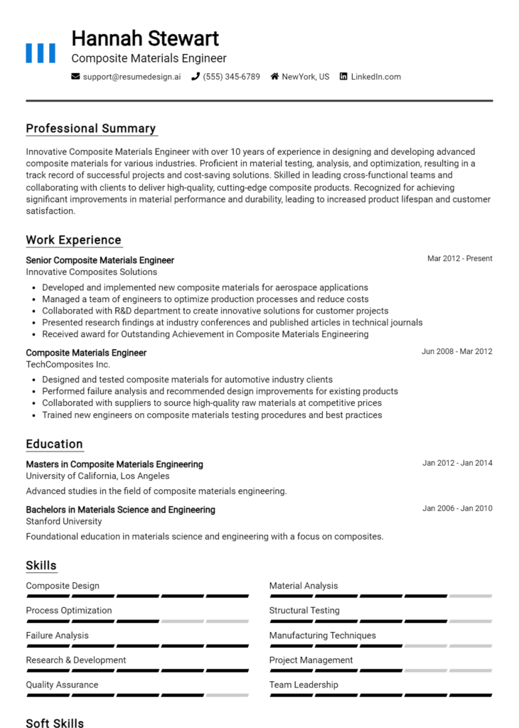 Composite Materials Engineer Resume Example