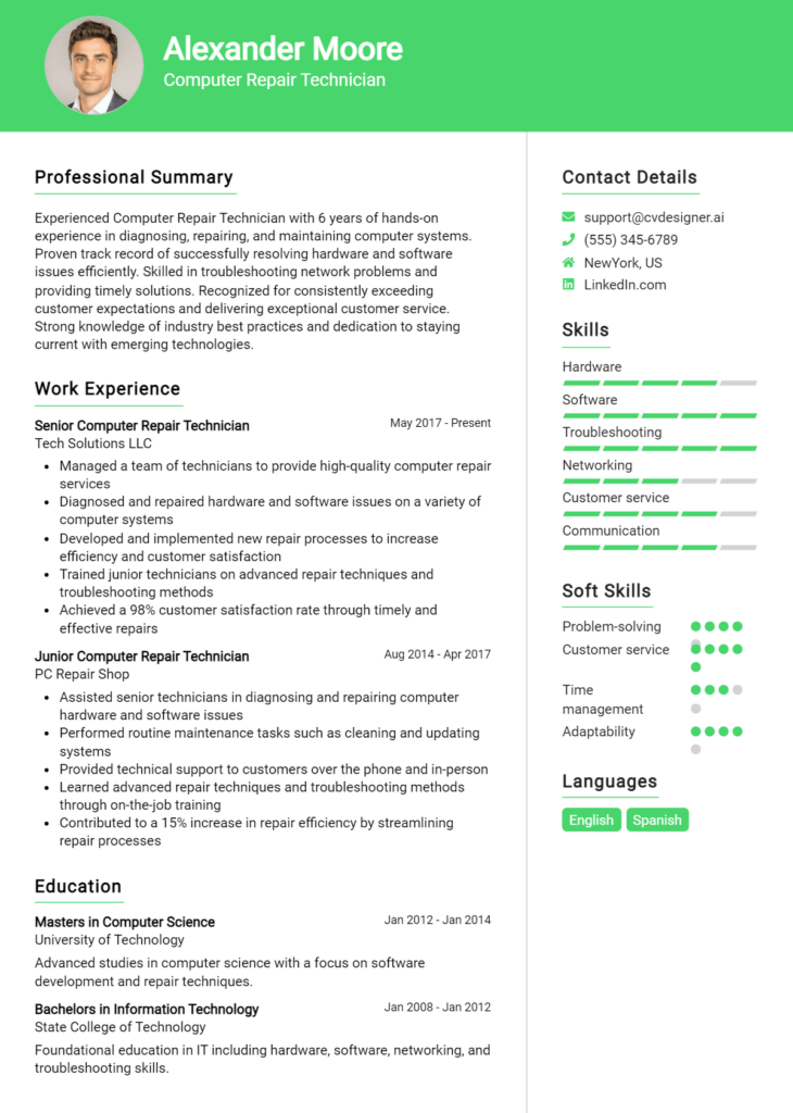 Computer Repair Technician Resume Example