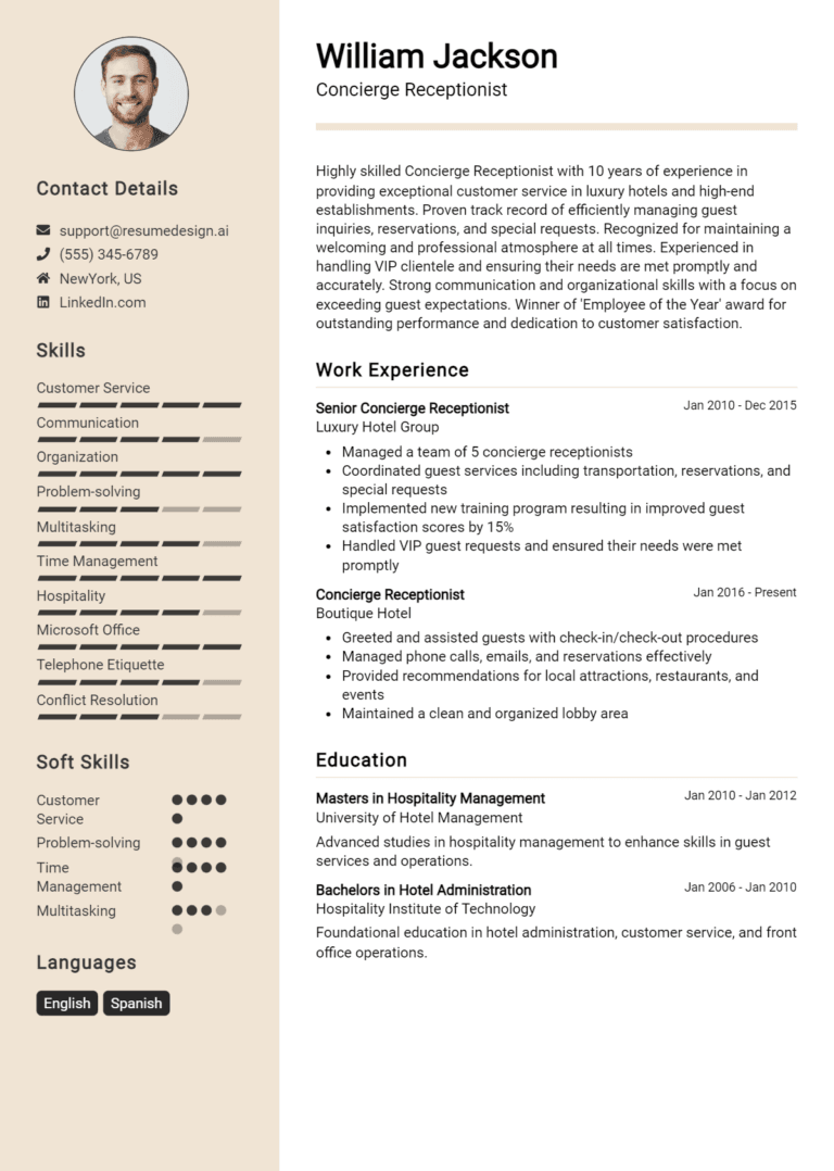 15 Concierge Receptionist Resume Examples And Templates for 2025