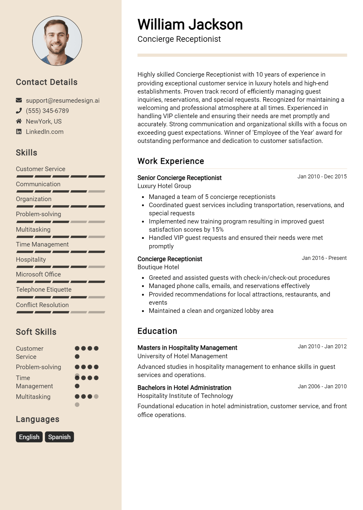 Concierge Receptionist Resume Example