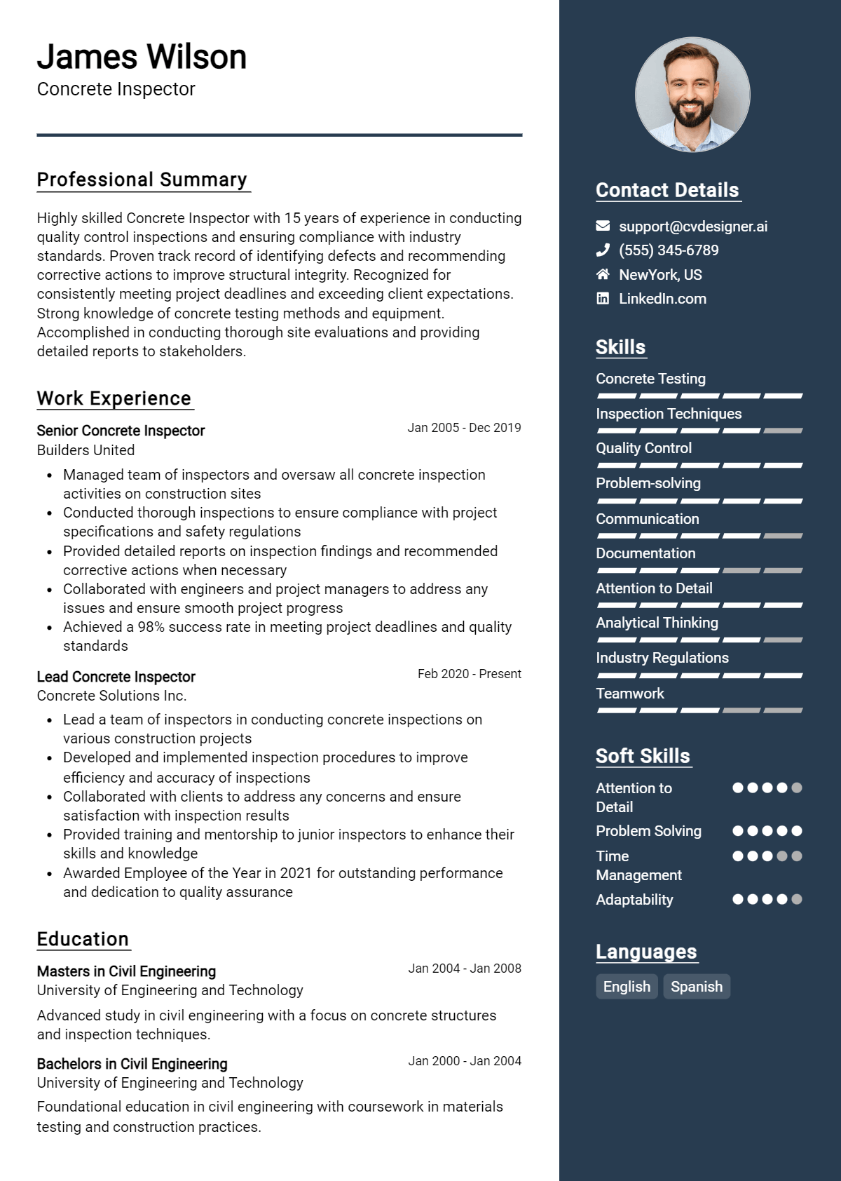 Concrete Inspector Resume Example