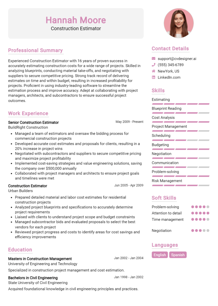 17 Construction Estimator Resume Examples And Templates for 2024 ...