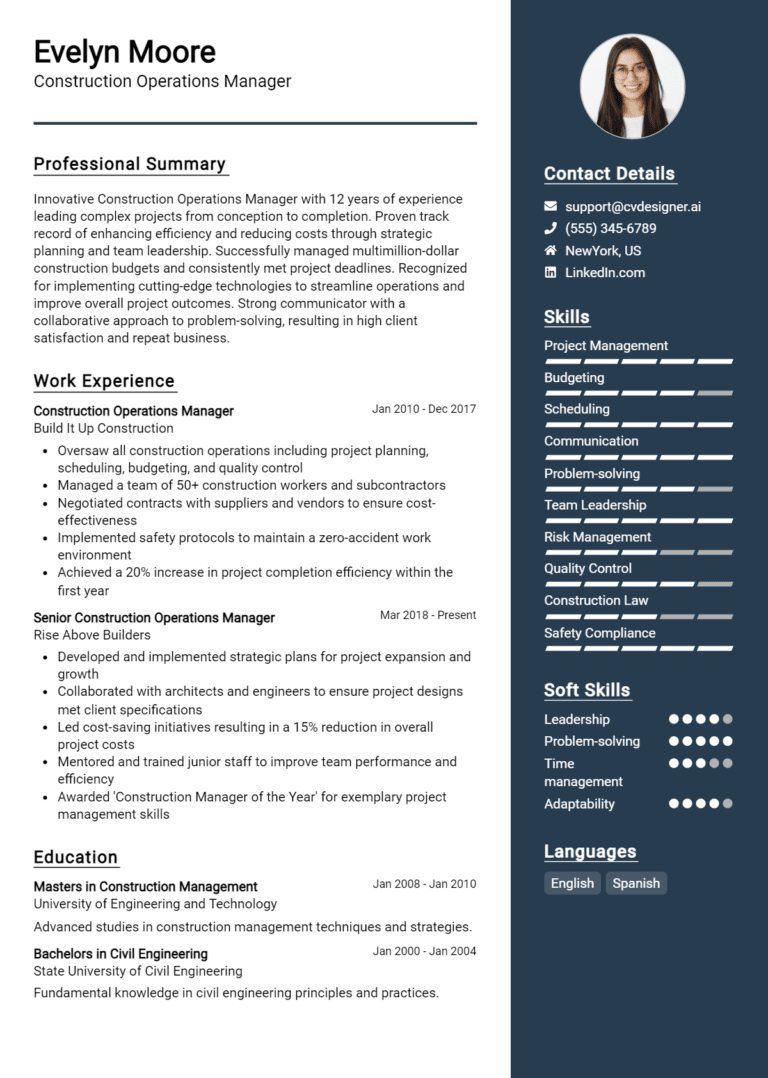 17 Construction Operations Manager Resume Examples And Templates for 2025