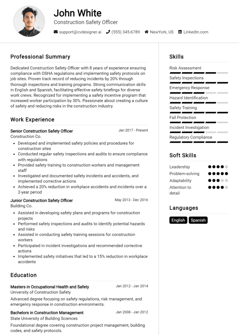 9 Construction Safety Officer Resume Examples And Templates for 2025 (Downloadable)
