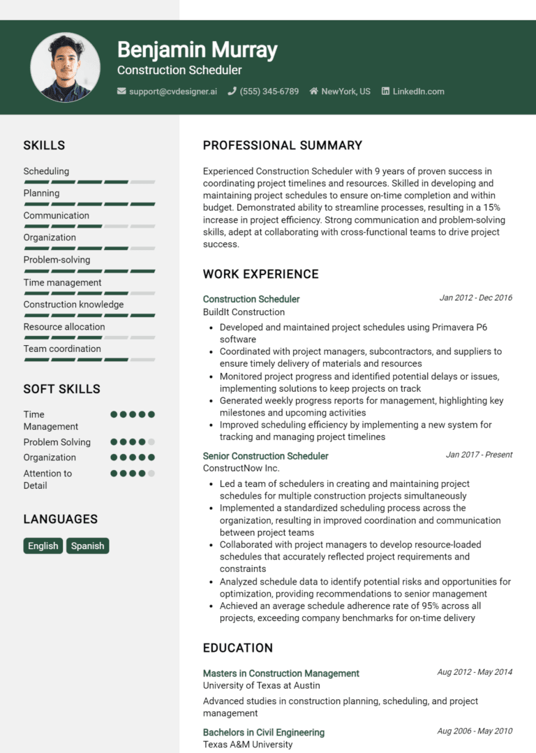 17 Construction Scheduler Resume Examples And Templates for 2025