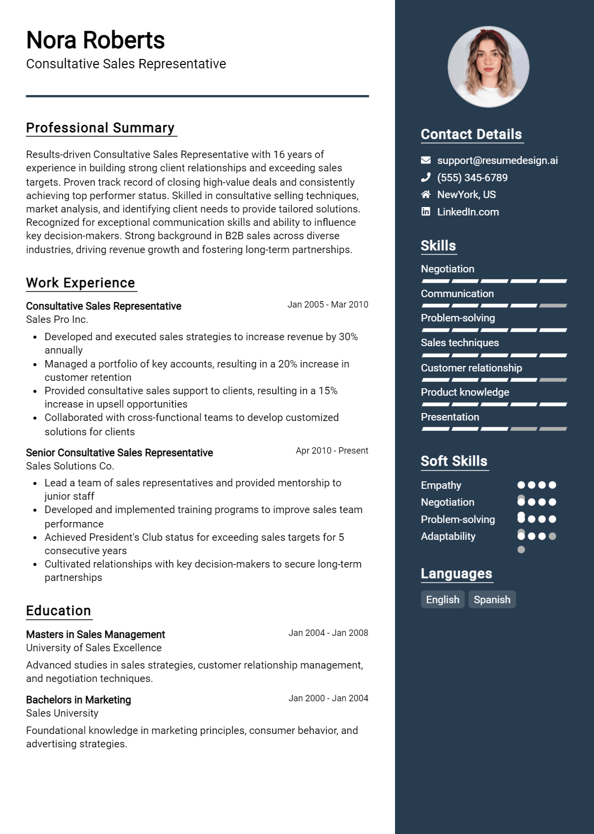 Consultative Sales Representative Resume Example