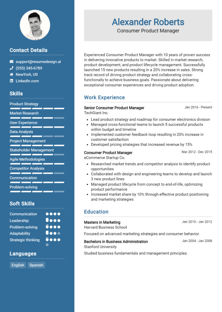 Consumer Product Manager Resume Example