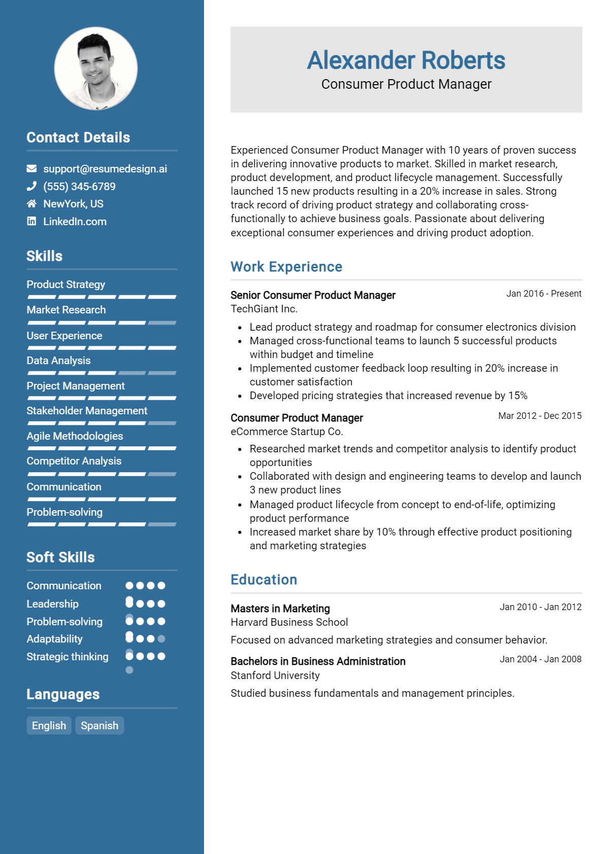 Consumer Product Manager Resume Example