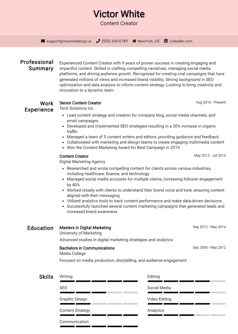 14 Content Creator Resume Examples And Templates for 2025: Best Tips