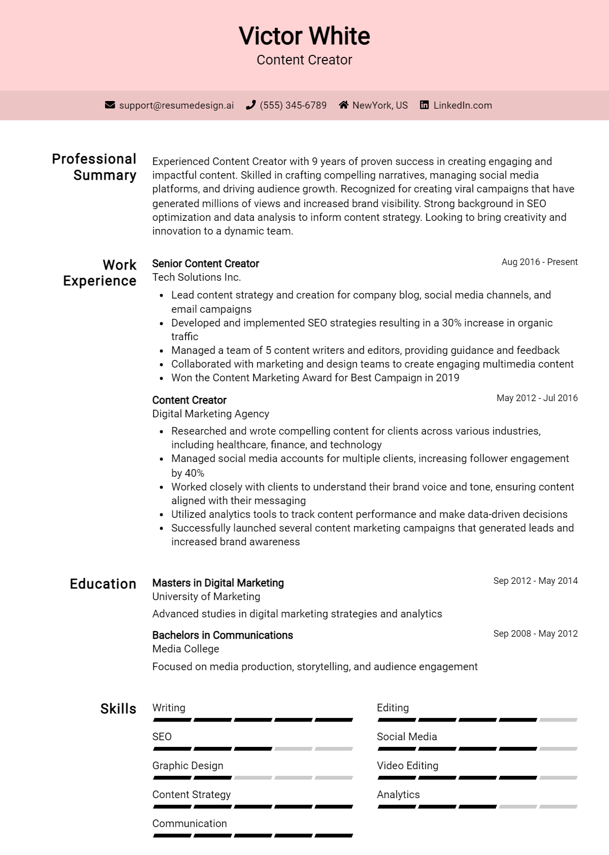 Content Creator Resume Example