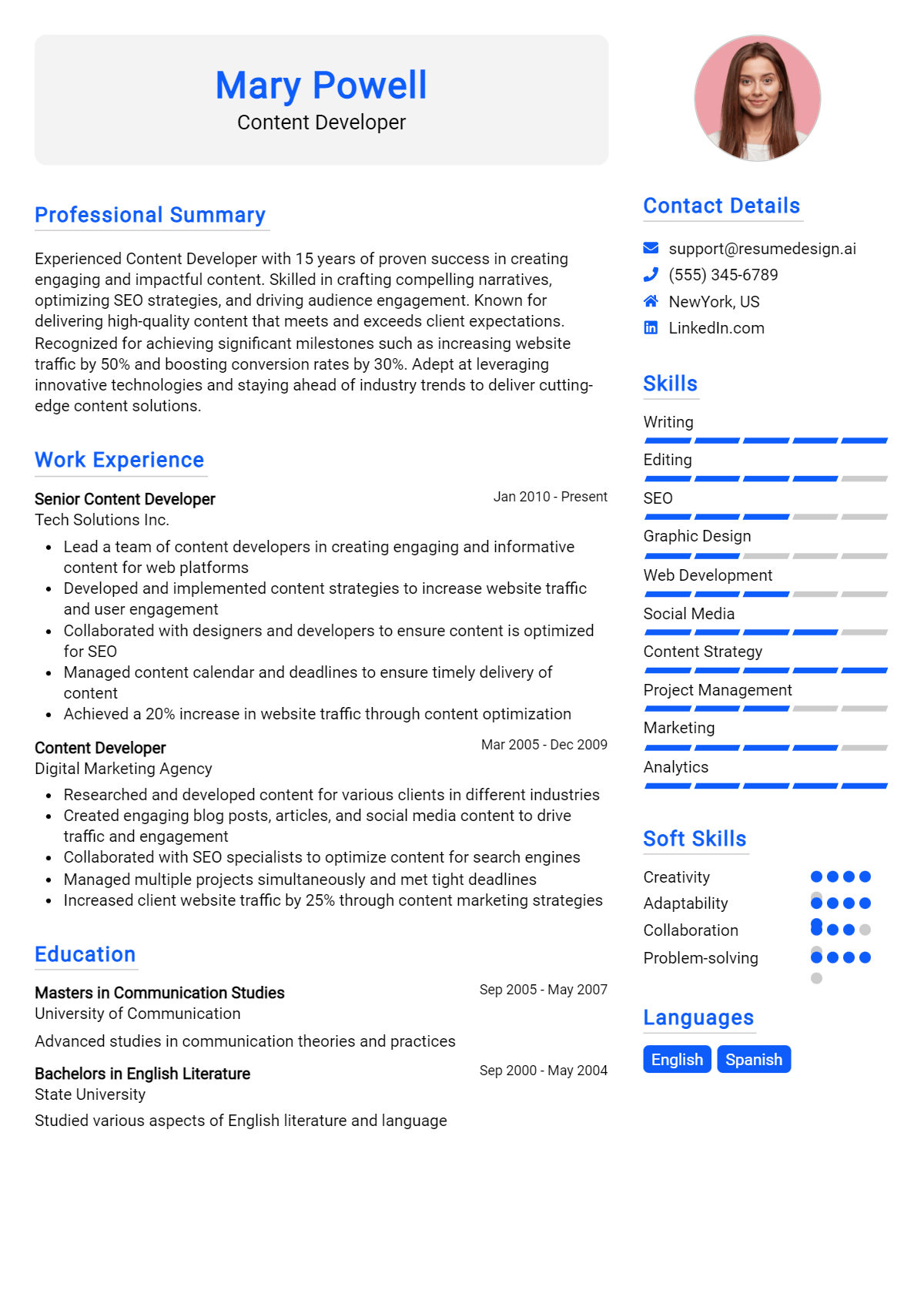 Content Developer Resume Example