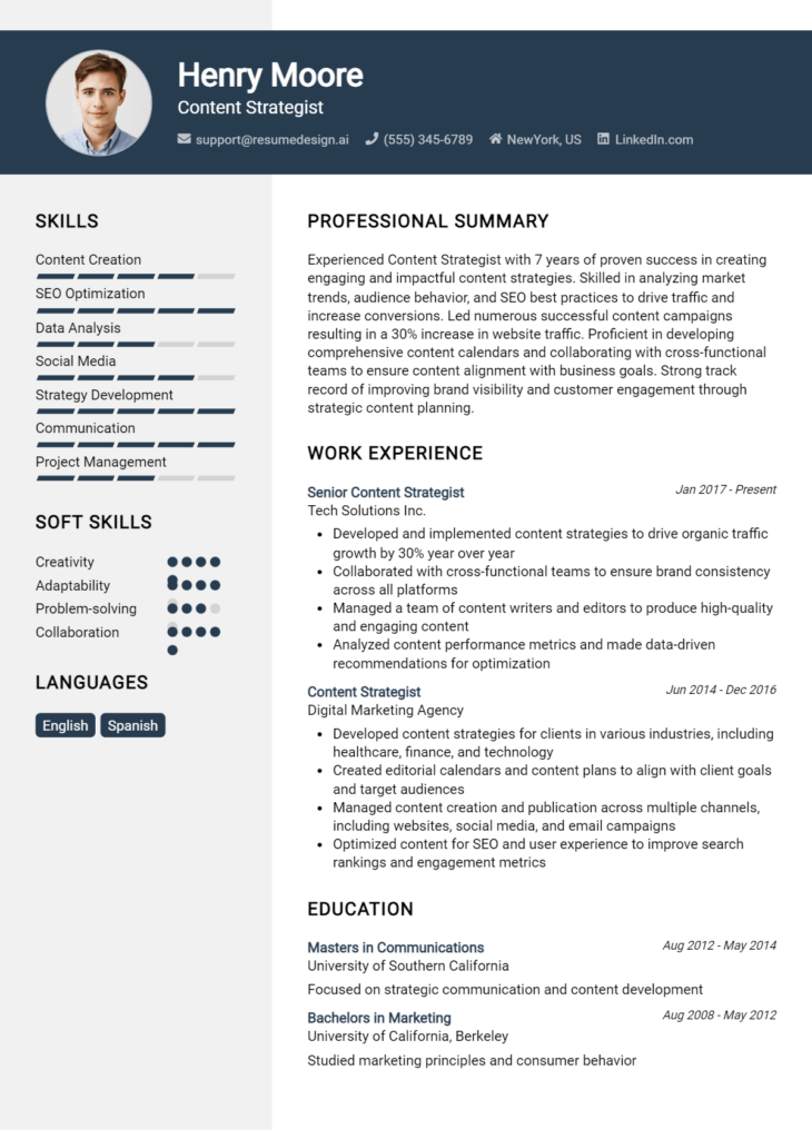 Content Strategist Resume Example