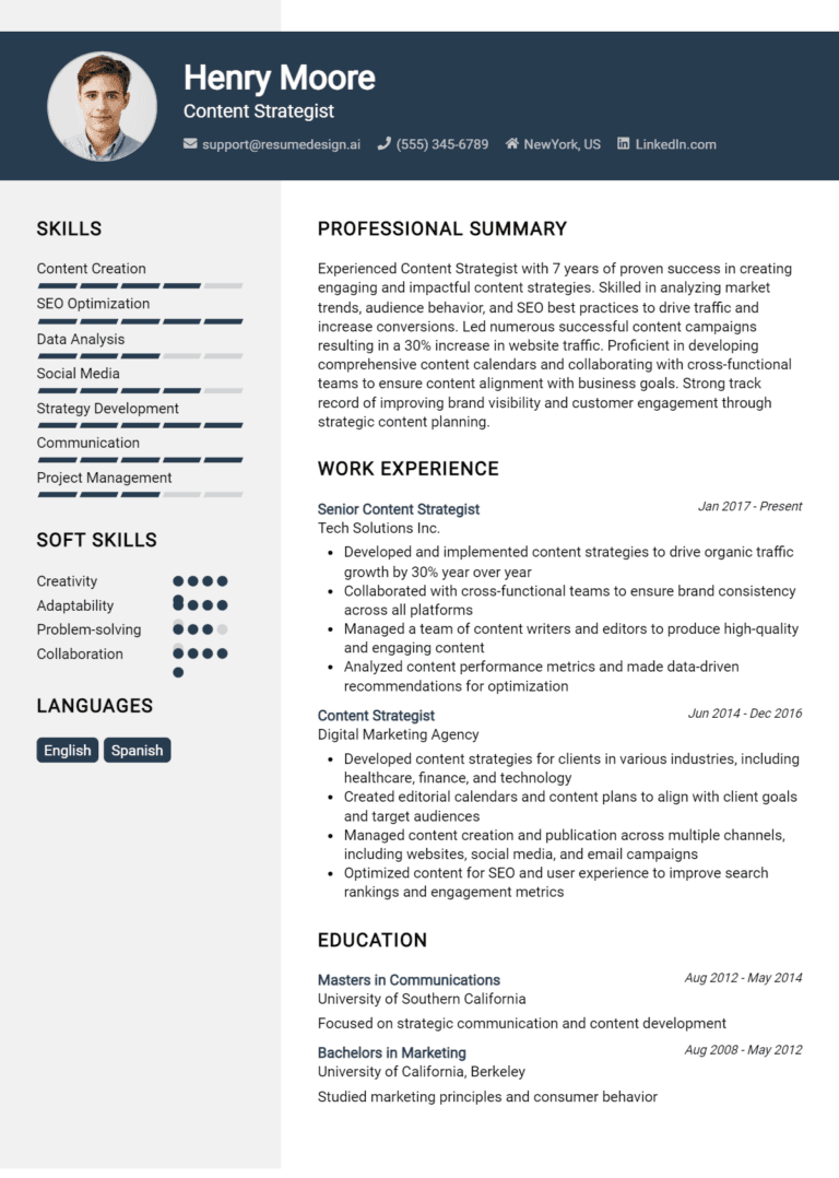 21 Content Strategist Resume Examples And Templates for 2025 [Guide]