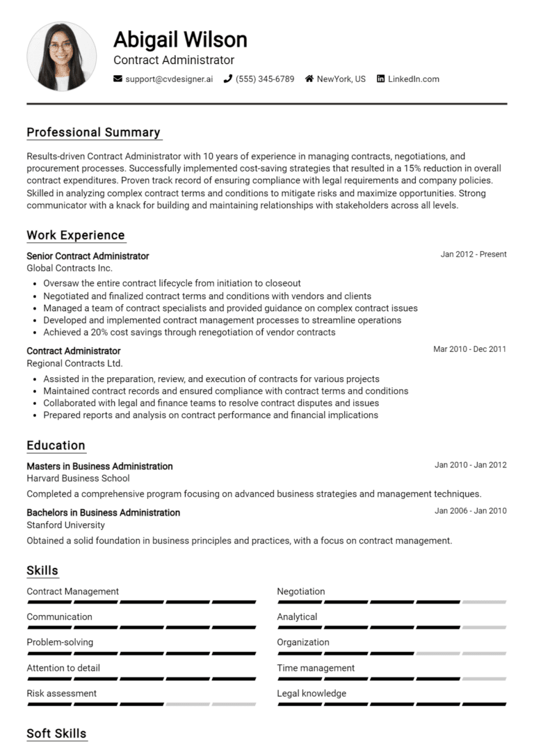 9 Contract Administrator Resume Examples And Templates for 2025