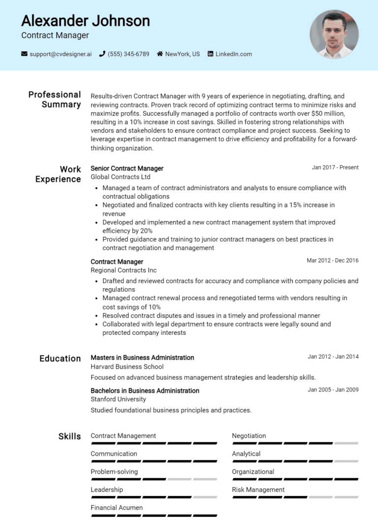 16 Contract Manager Resume Examples And Templates for 2025