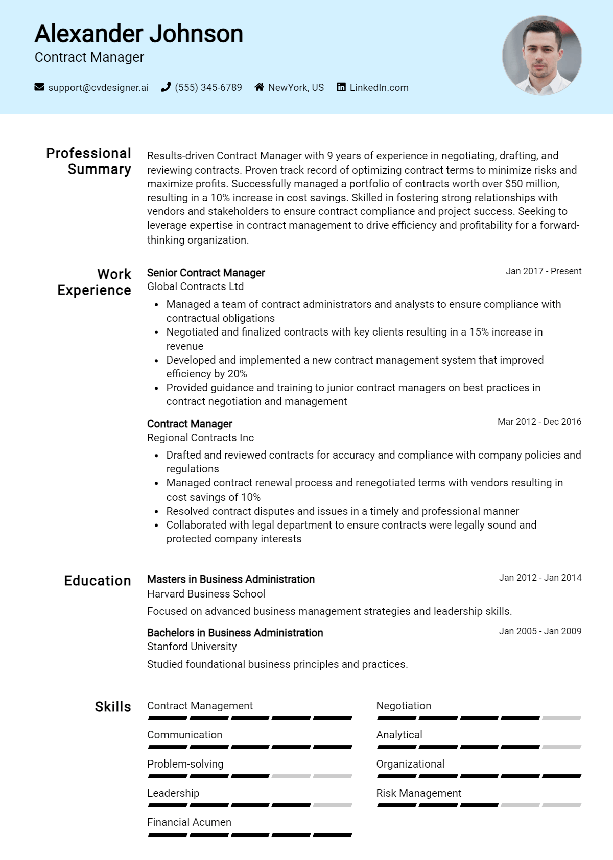 Contract Manager Resume Example