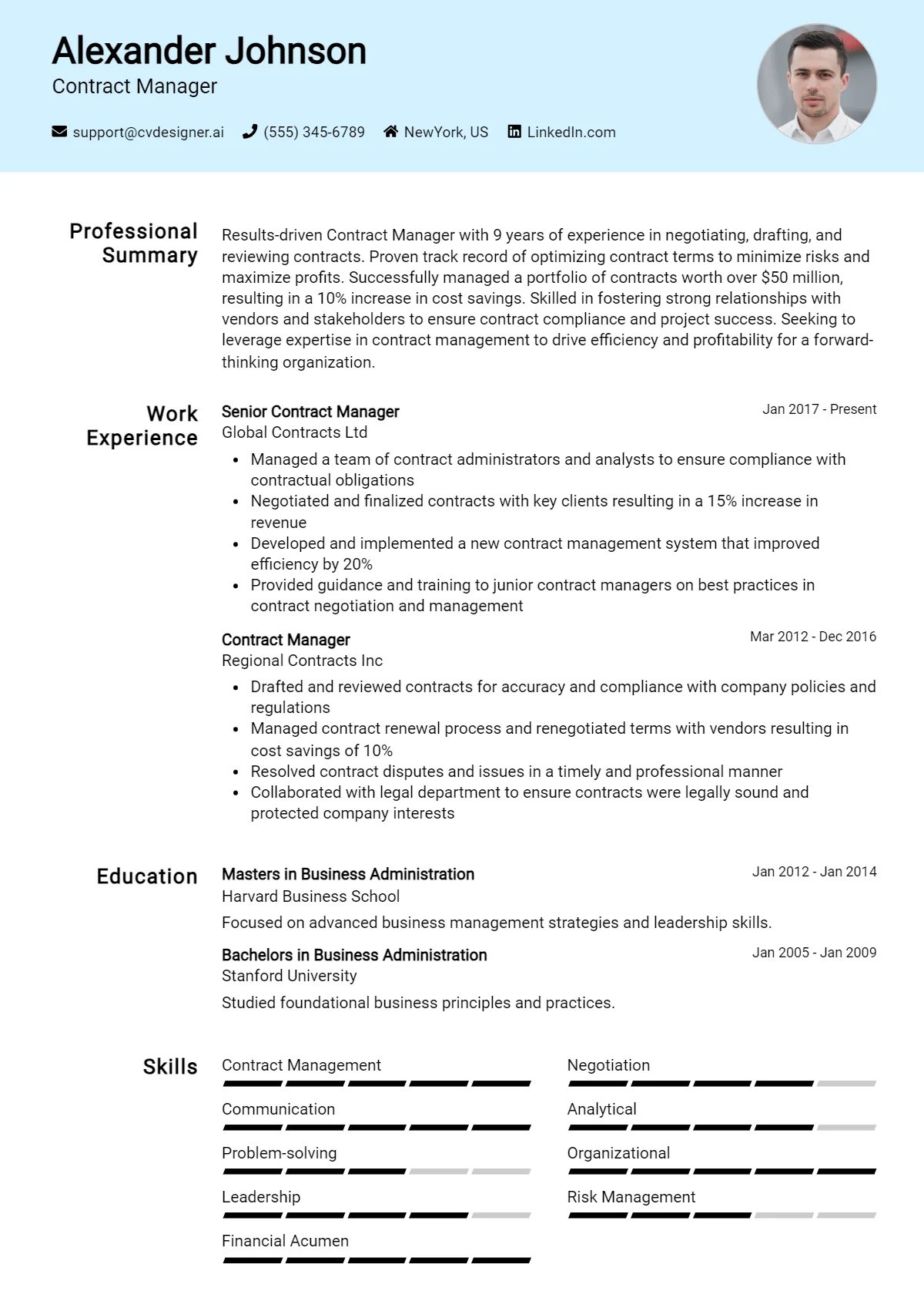 Contract Manager Resume Example