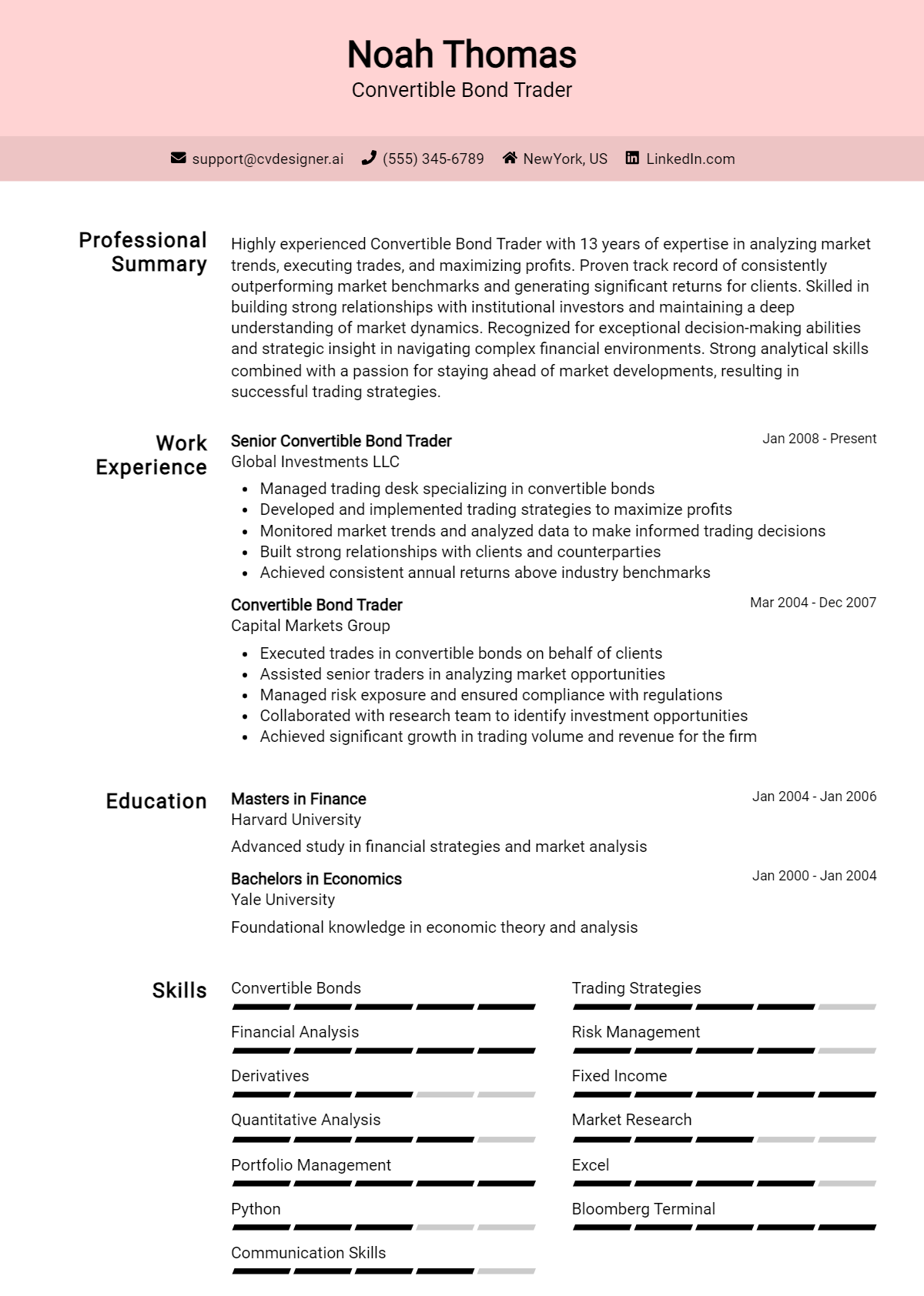 Convertible Bond Trader Resume Example