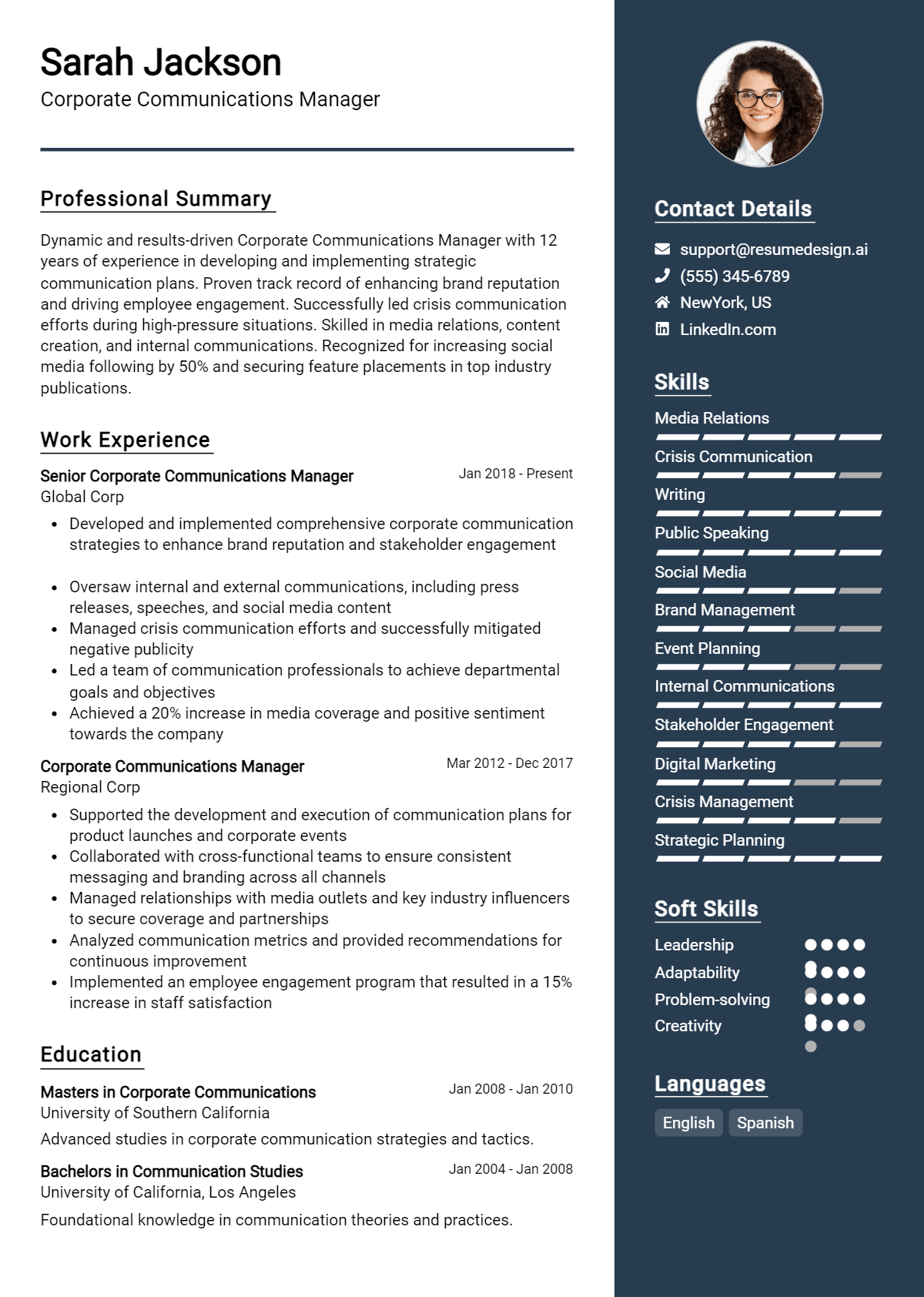 Corporate Communications Manager Resume Example