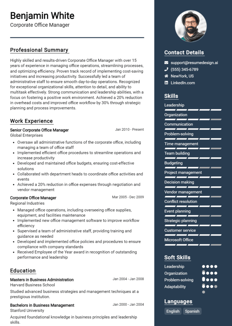 15 Corporate Office Manager Resume Examples And Templates for 2025