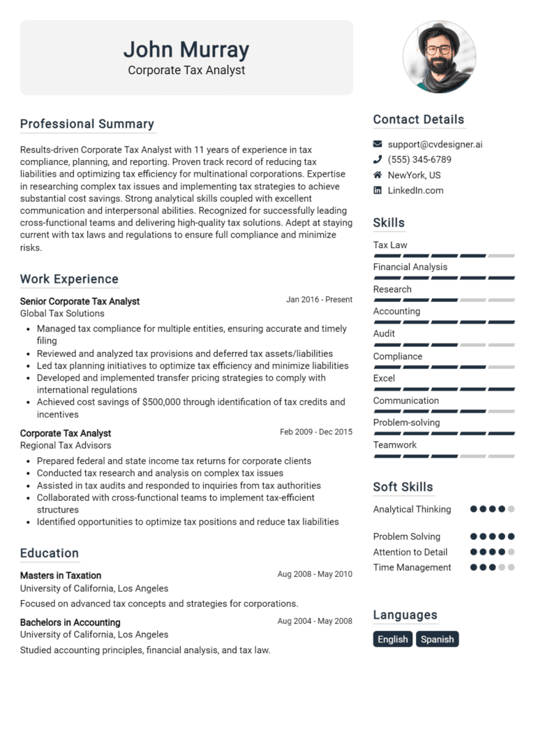 16 Corporate Tax Analyst Resume Examples And Templates for 2025