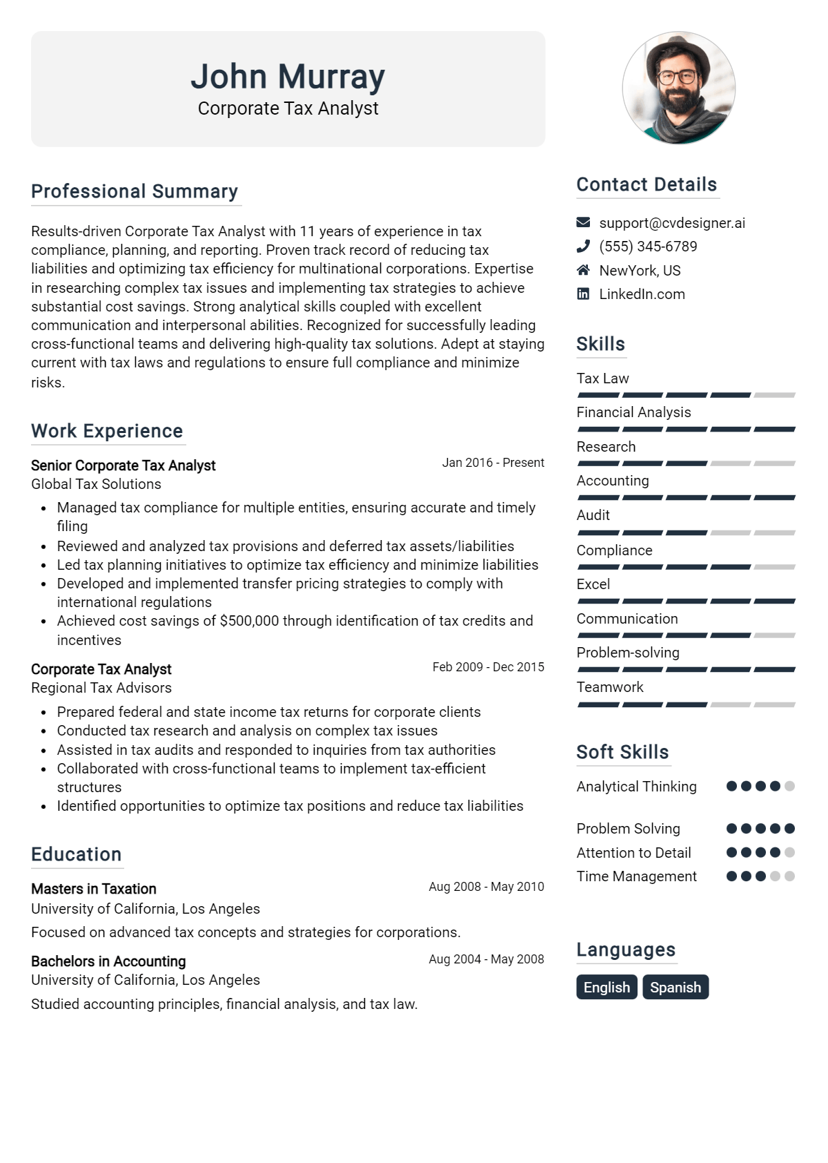 Corporate Tax Analyst Resume Example