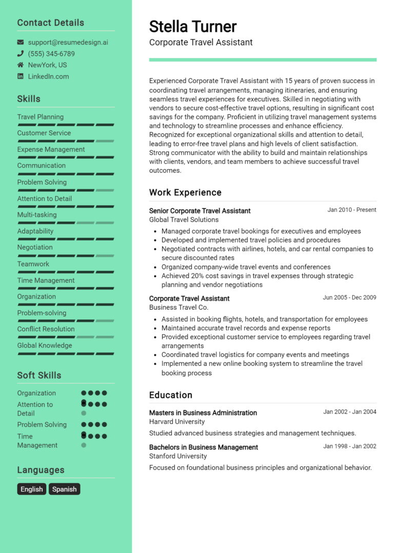 11 Corporate Travel Assistant Resume Examples And Templates for 2025: Expert Tips