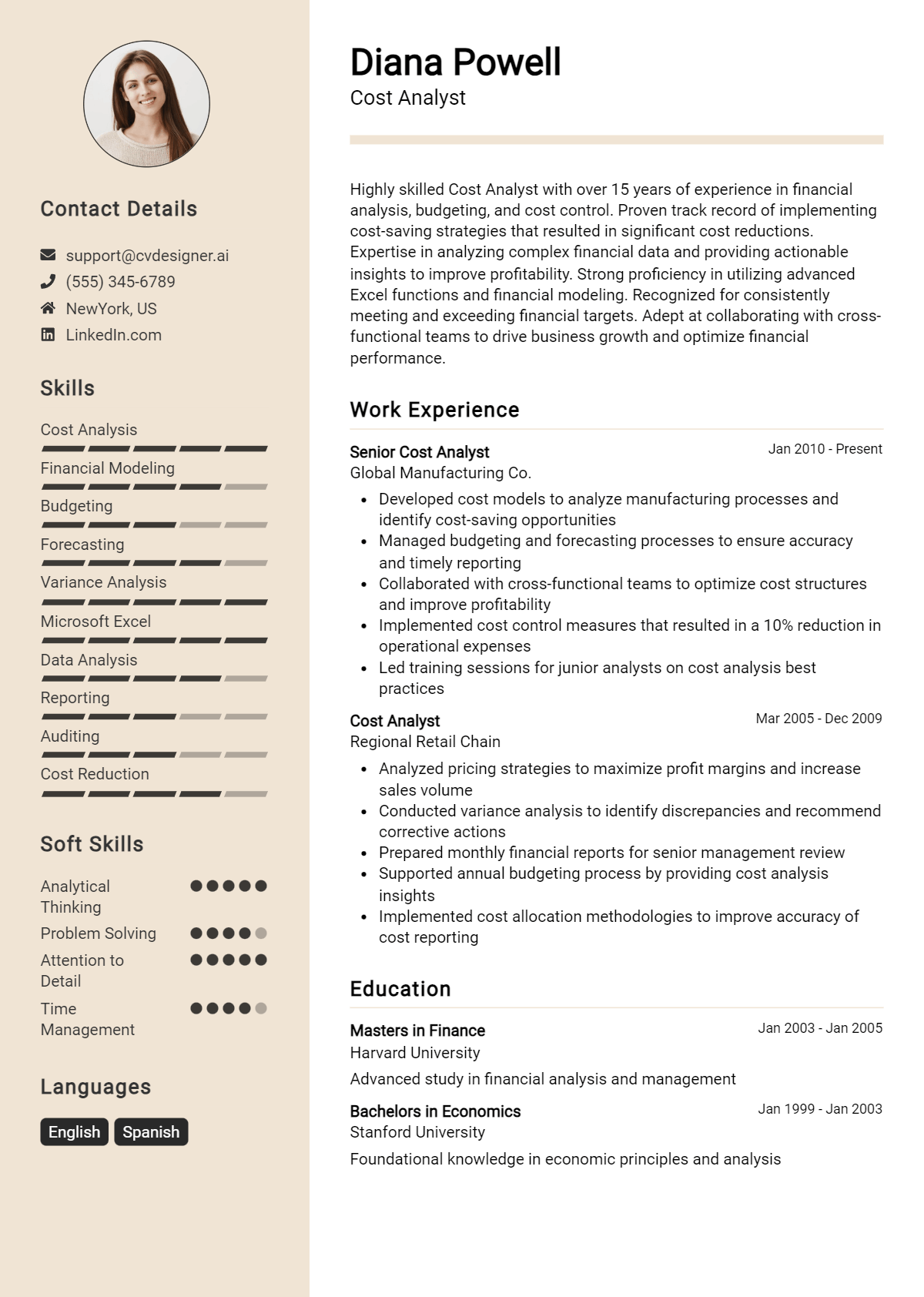 Cost Analyst Resume Example