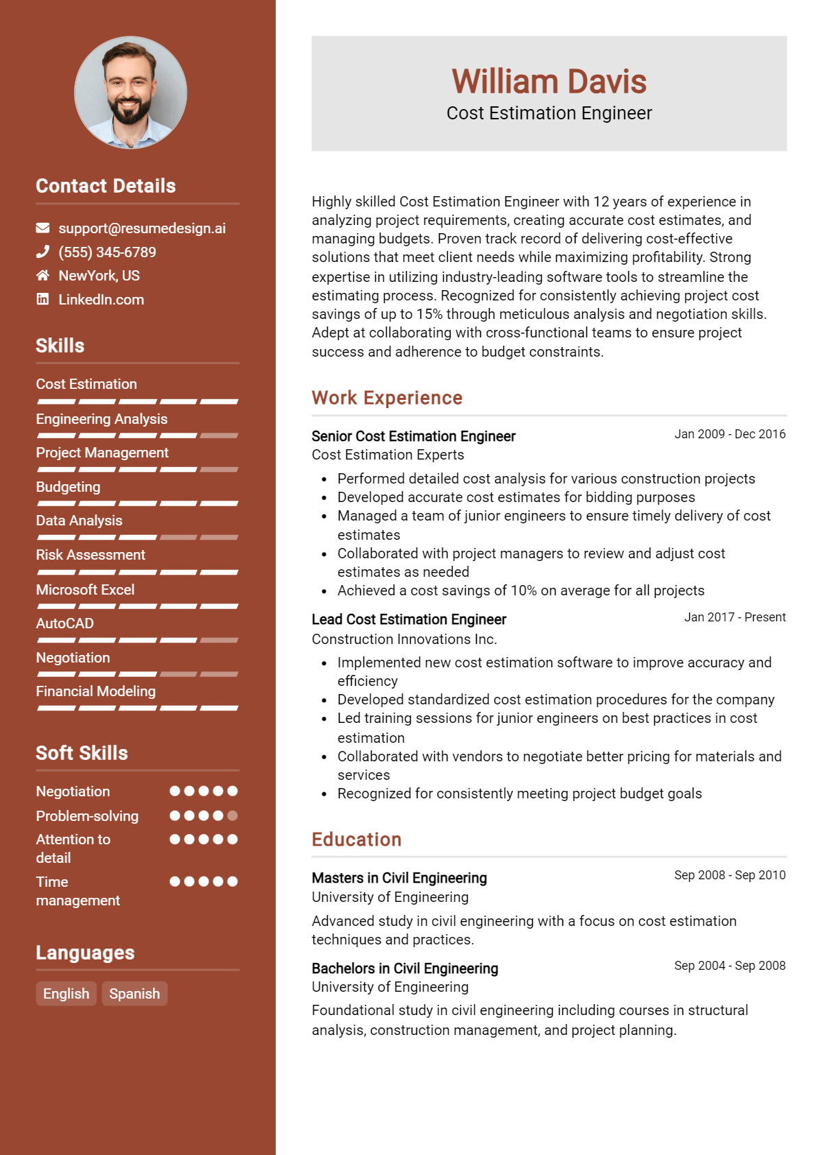 Cost Estimation Engineer Resume Example