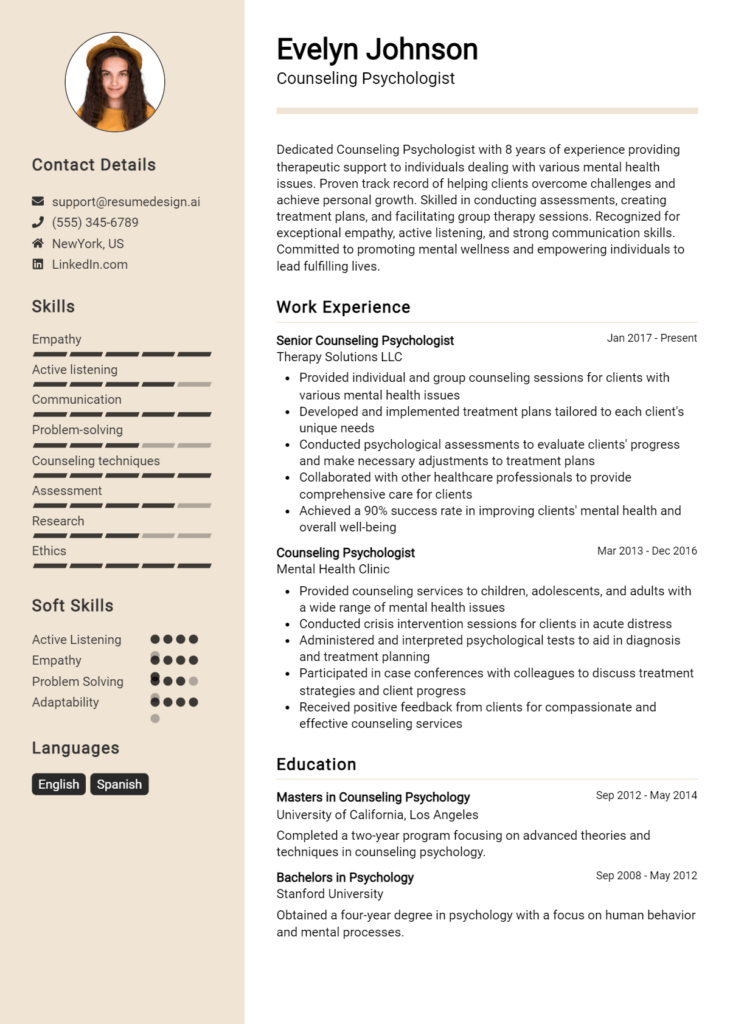 Counseling Psychologist Resume Example