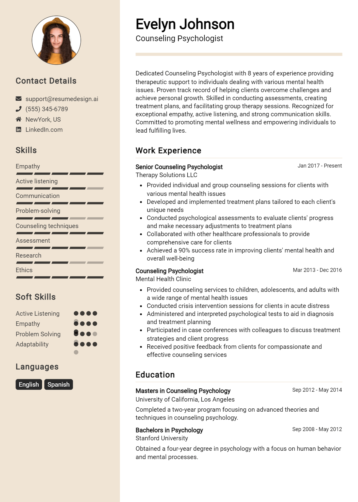 Counseling Psychologist Resume Example