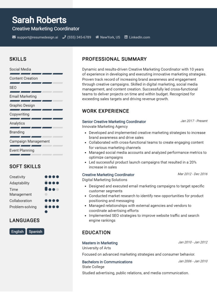 Creative Marketing Coordinator Resume Example