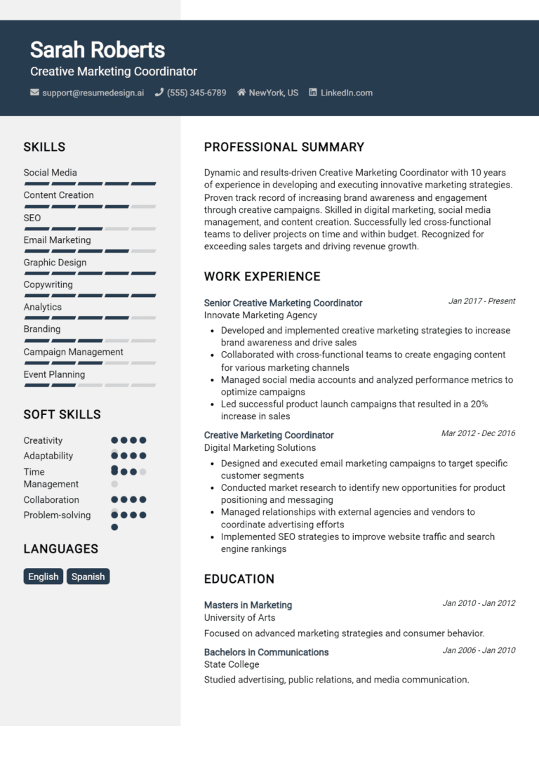 26 Creative Marketing Coordinator Resume Examples And Templates for 2025
