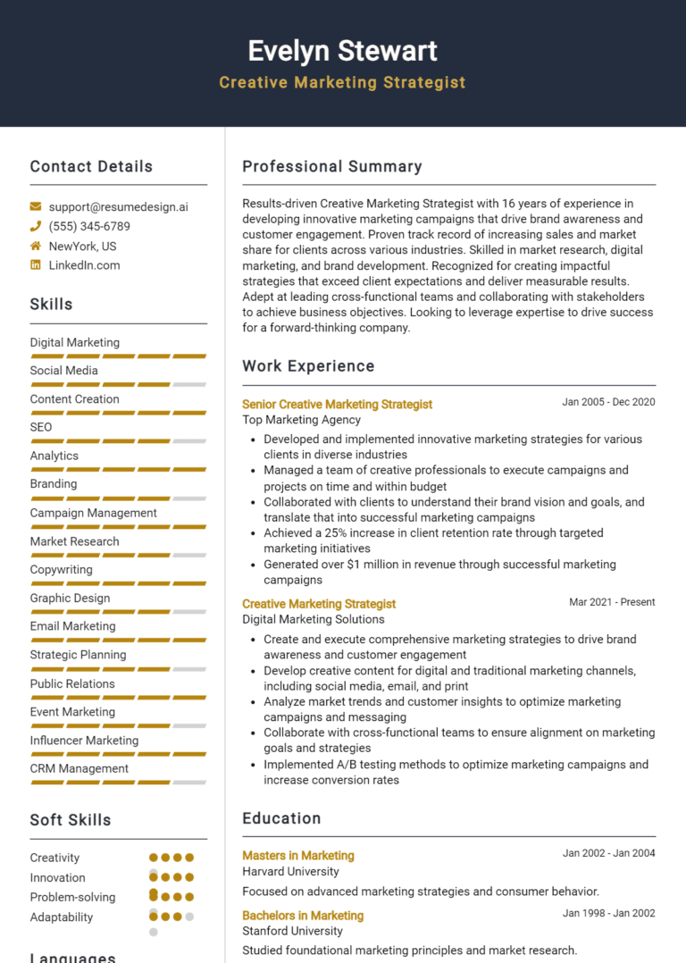 26 Creative Marketing Strategist Resume Examples And Templates for 2025