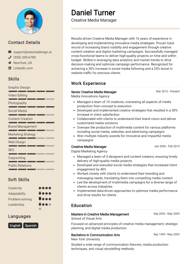 20 Creative Media Manager Resume Examples And Templates for 2025
