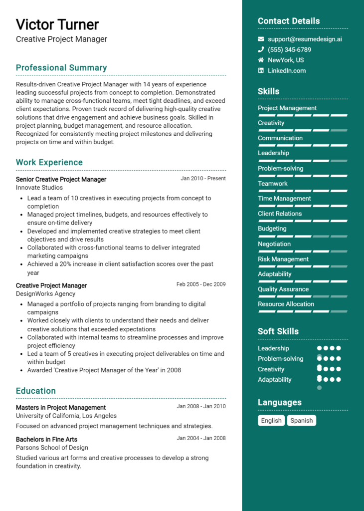 Creative Project Manager Resume Example