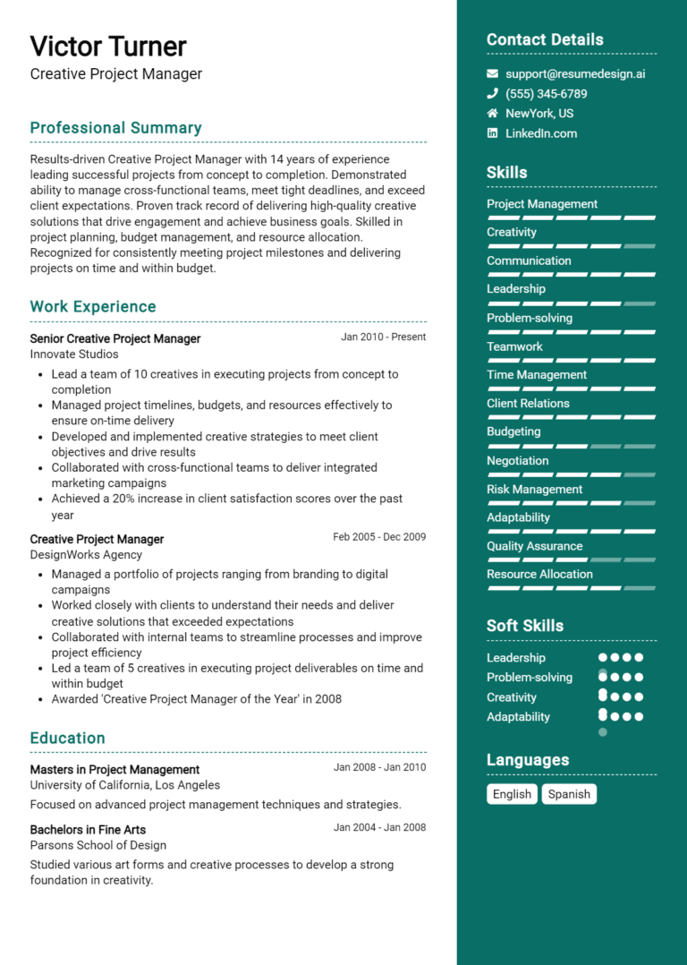 26 Creative Project Manager Resume Examples And Templates for 2025 [Guide]