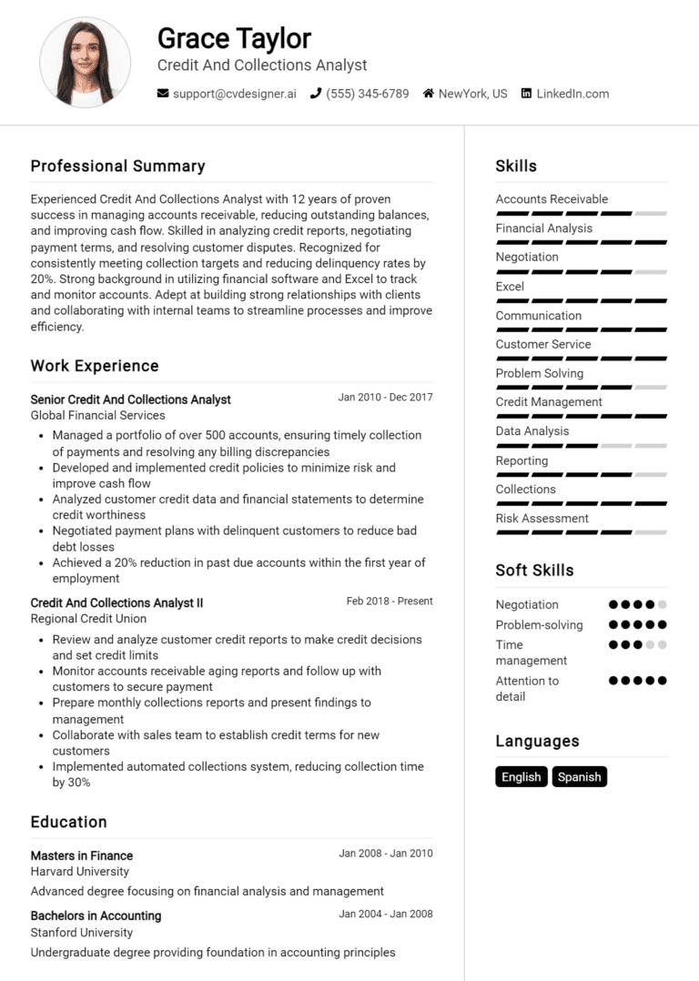 13 Credit and Collections Analyst Resume Examples And Templates for 2025