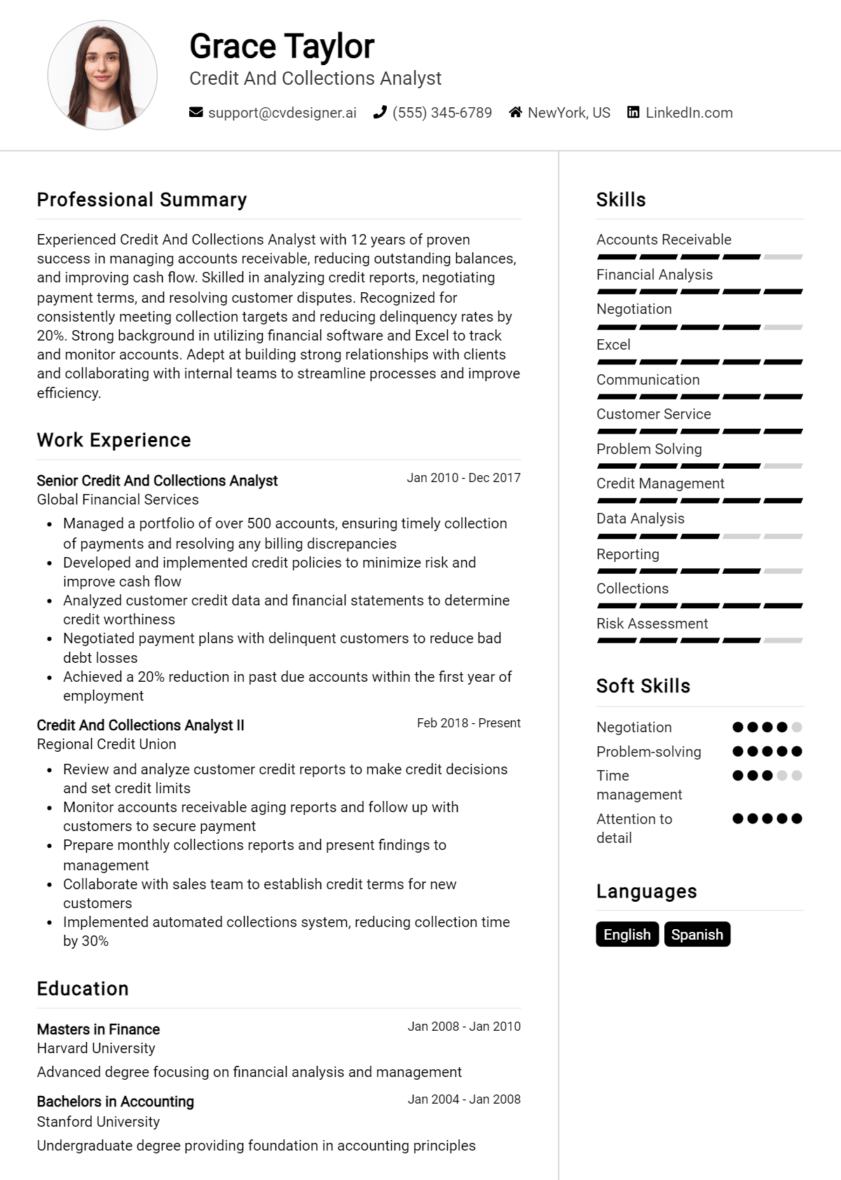 Credit And Collections Analyst Resume Example