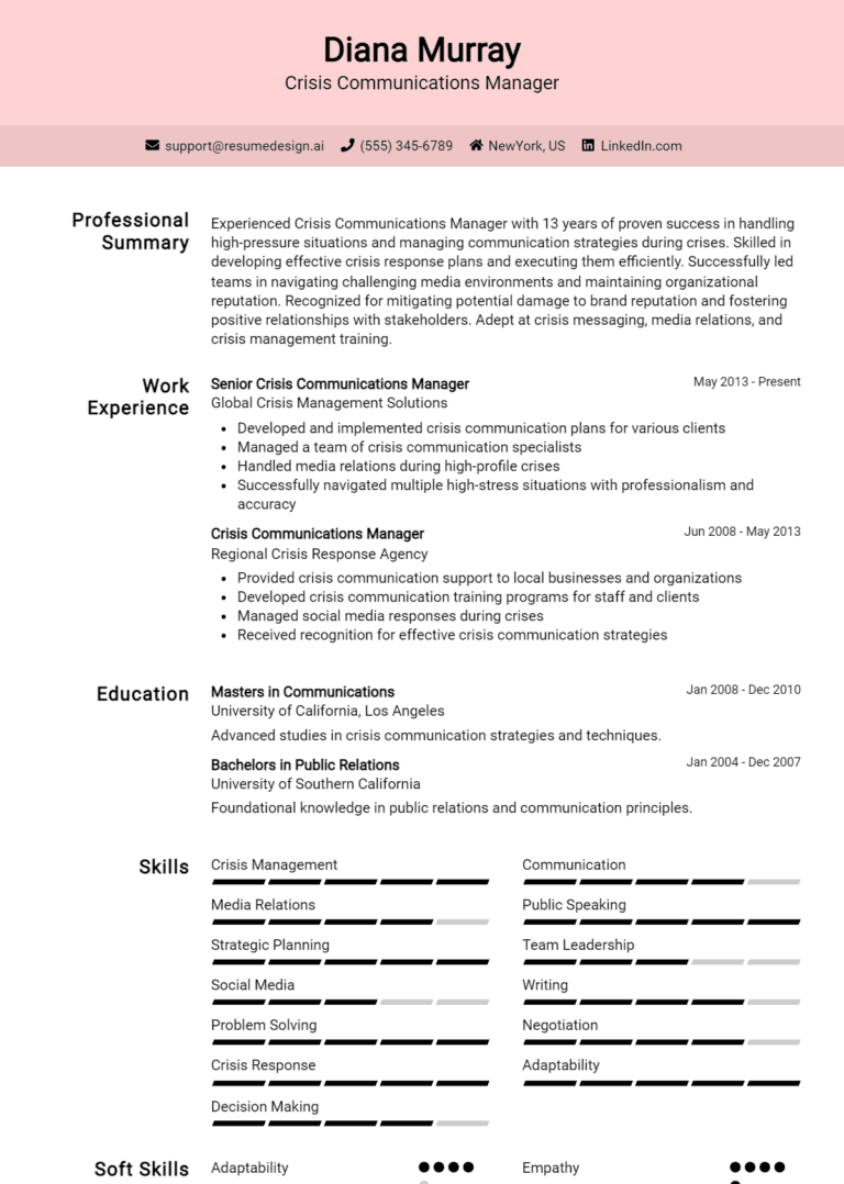 16 Crisis Communications Manager Resume Examples And Templates for 2025