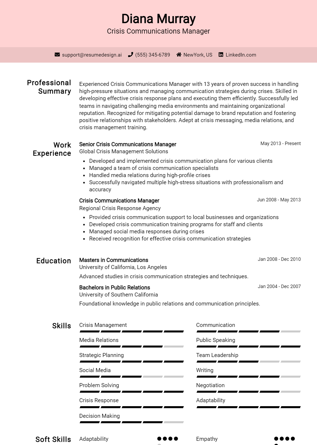 Crisis Communications Manager Resume Example