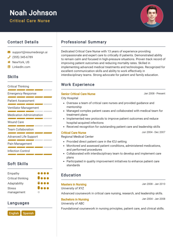 Critical Care Nurse Resume Example