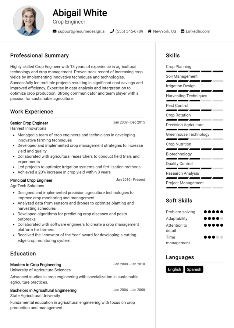 19 Crop Engineer Resume Examples And Templates for 2025